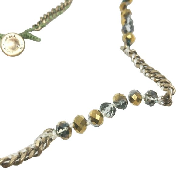 Chloe Plus Isabel Green Woven Chain Necklace W/ Faceted Gold & Silver Beads - Picture 8 of 8